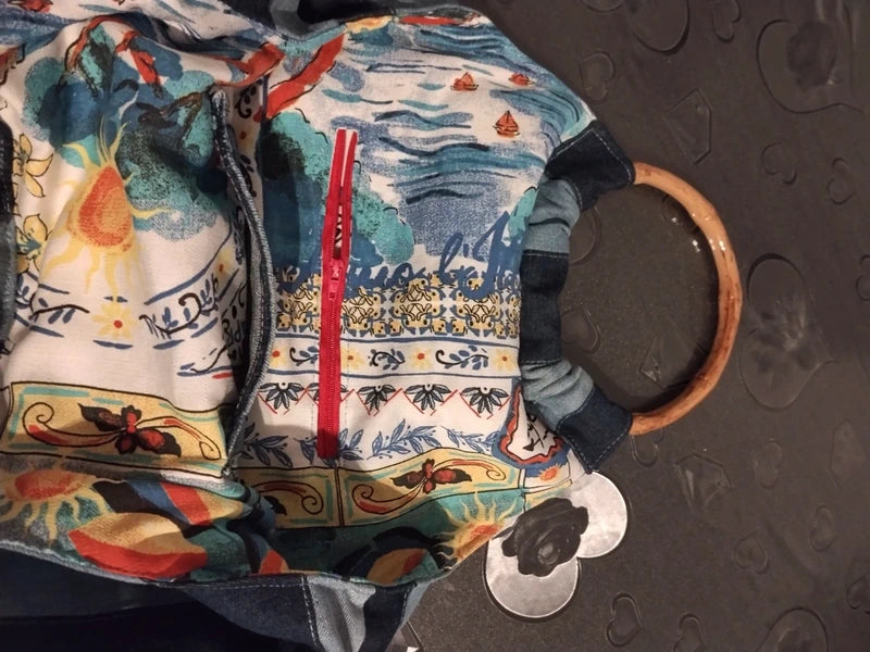 borsa mare a strisce in denim