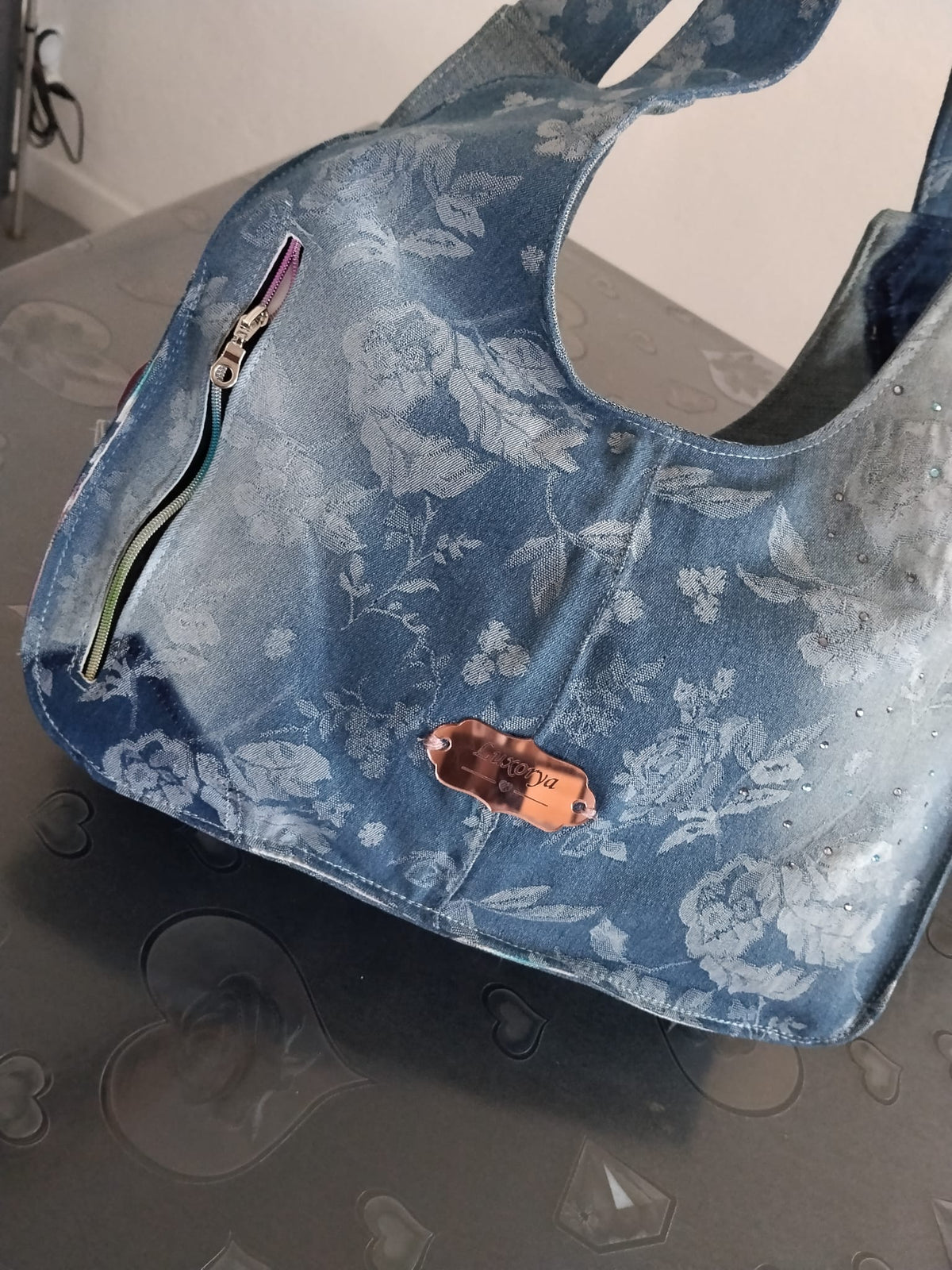 borsa in jeans fiore