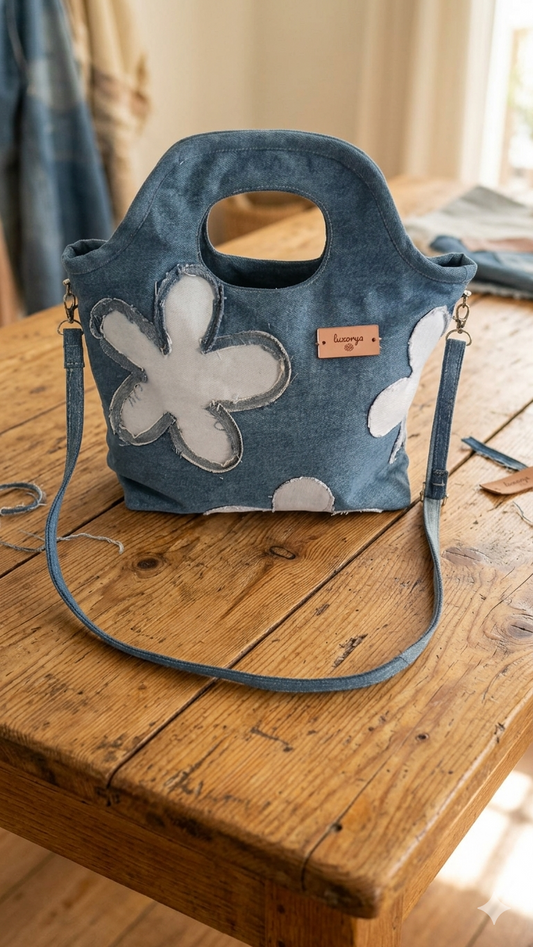 Borsa fiore in denim