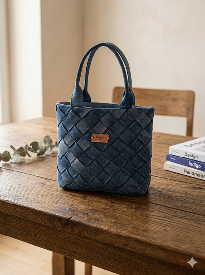 Borsa a strisce in denim riciclato