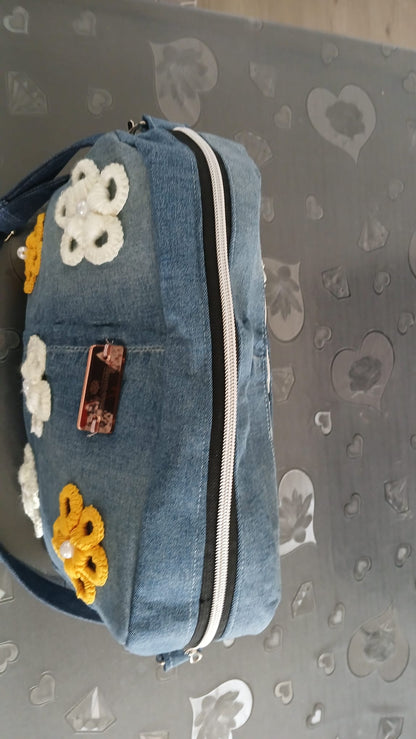 borsa jeans con fiori