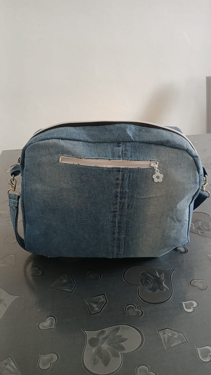 borsa jeans con fiori