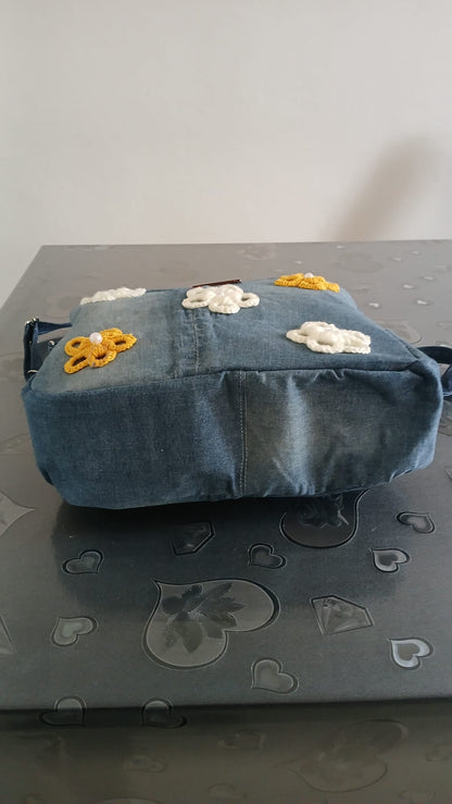 borsa jeans con fiori