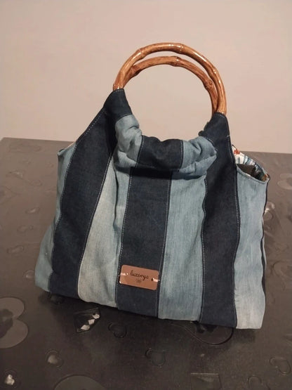 borsa mare a strisce in denim