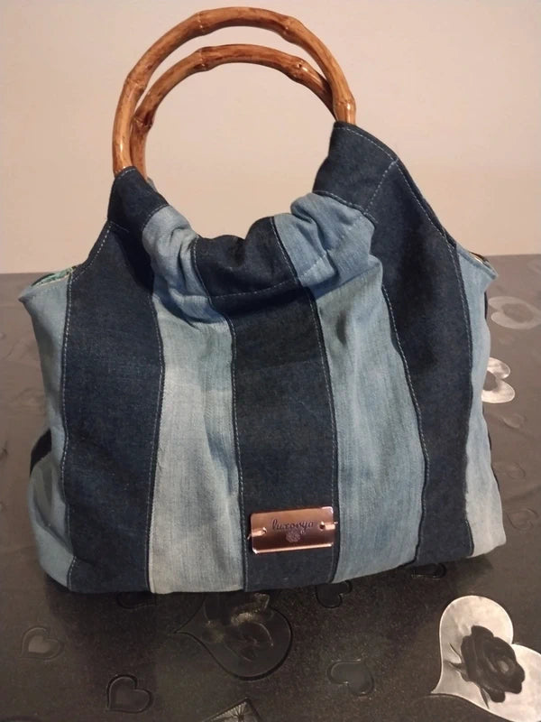 borsa mare a strisce in denim