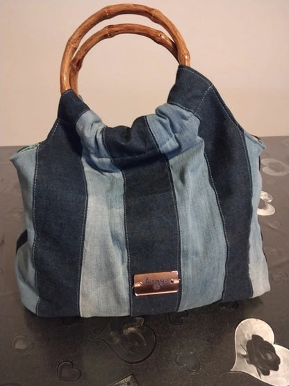 borsa mare a strisce in denim