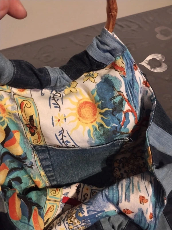 borsa mare a strisce in denim