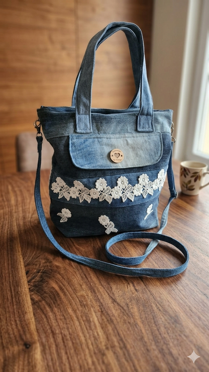 Borsa merletto in jeans