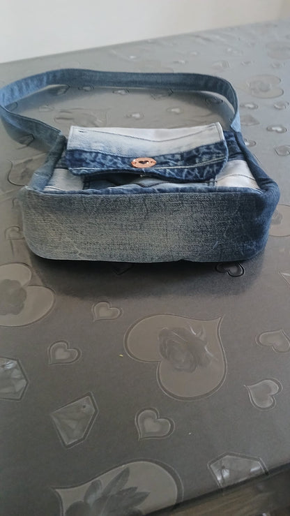 Borsa multicolore in denim riciclato
