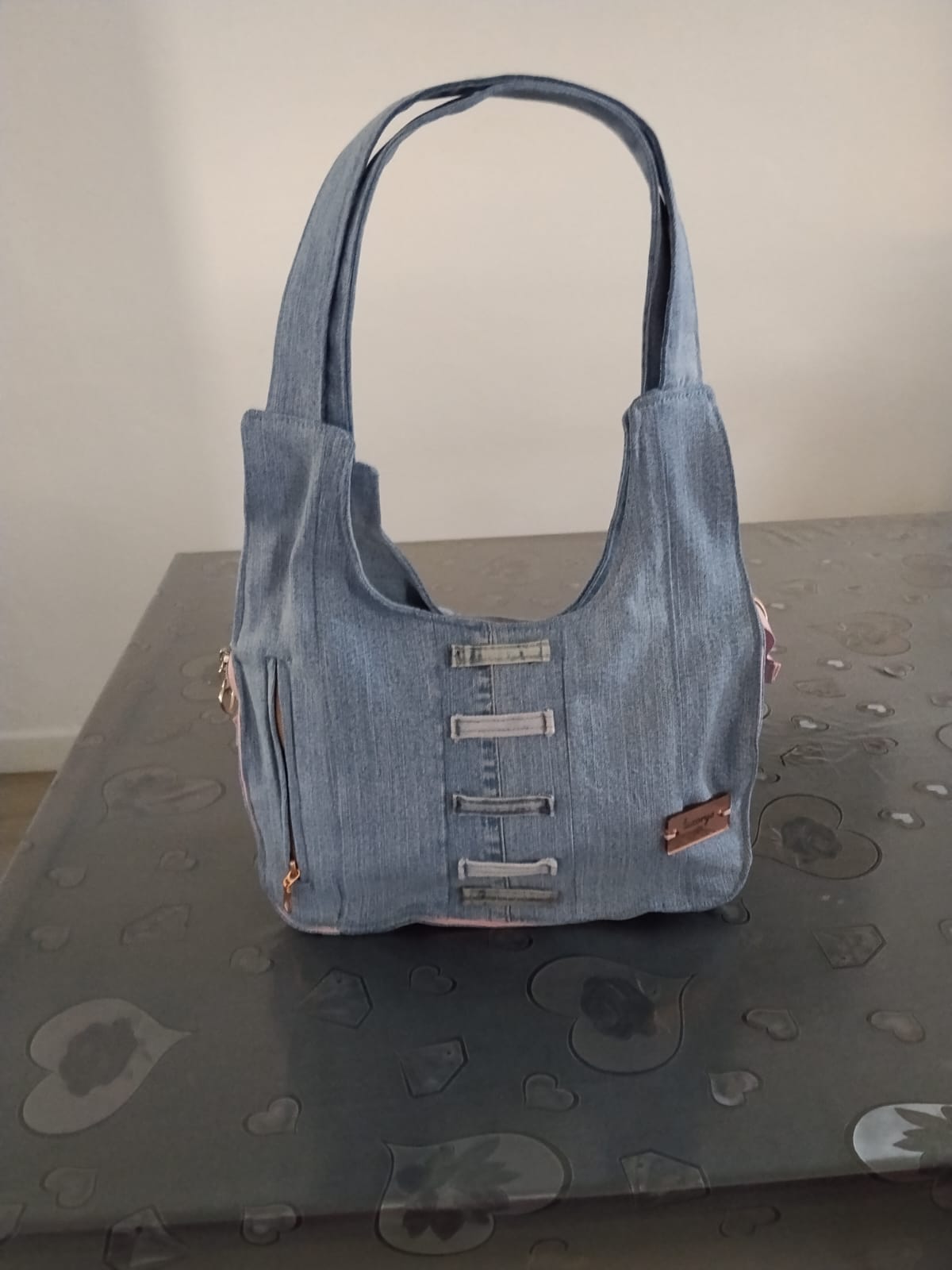 borsa in denim con passanti