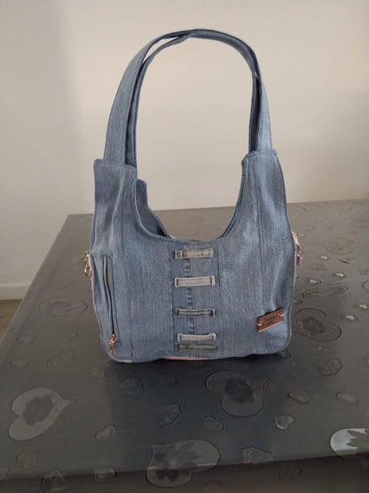 borsa in denim con passanti