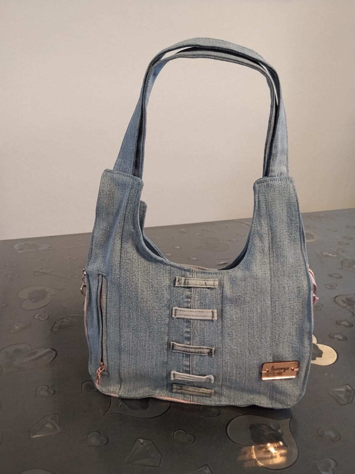 borsa in denim con passanti