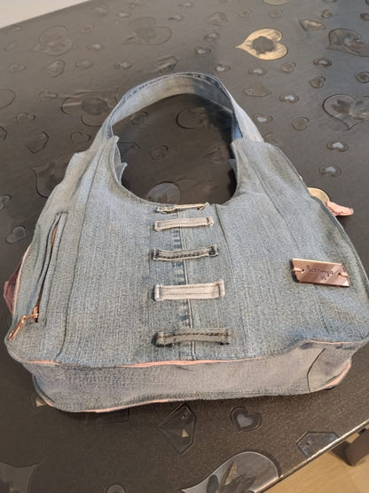 borsa in denim con passanti