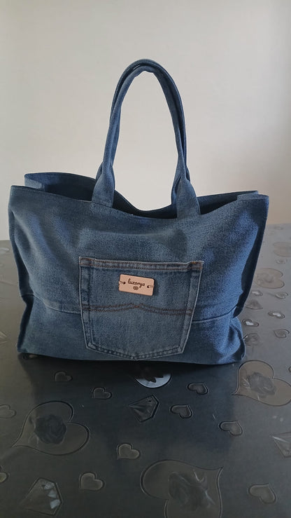 borsa super capiente in denim riciclato