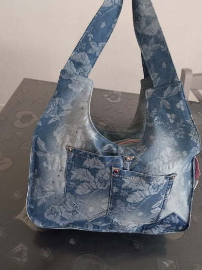borsa in jeans fiore