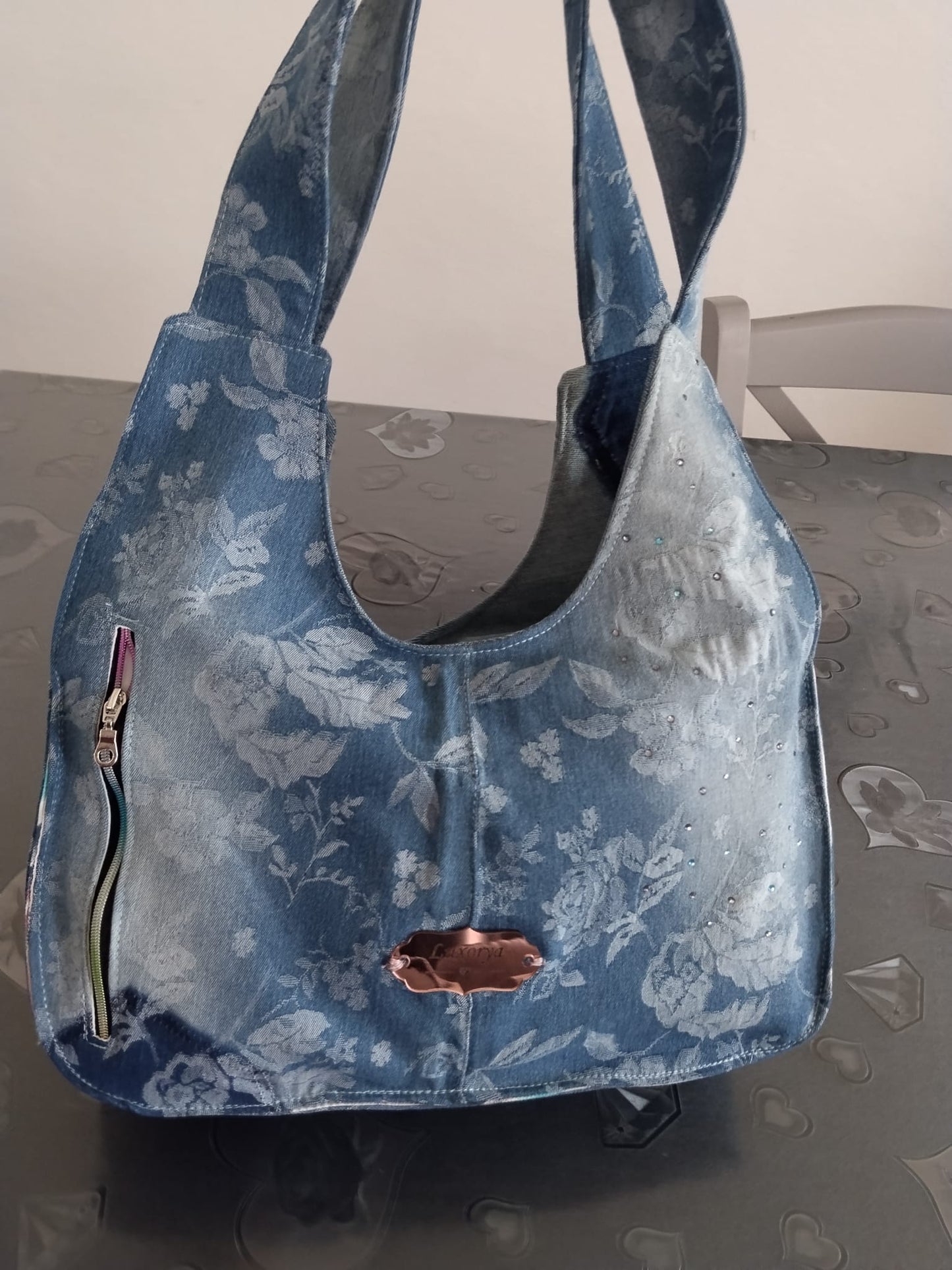 borsa in jeans fiore