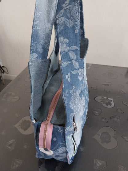 borsa in jeans fiore