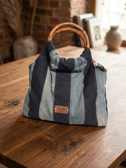 borsa mare a strisce in denim