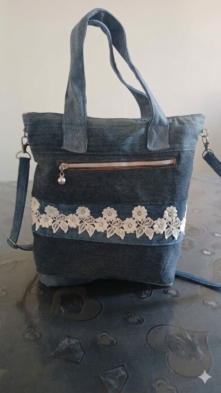 Borsa merletto in jeans