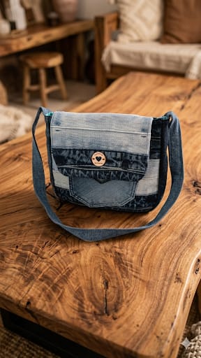 Borsa multicolore in denim riciclato