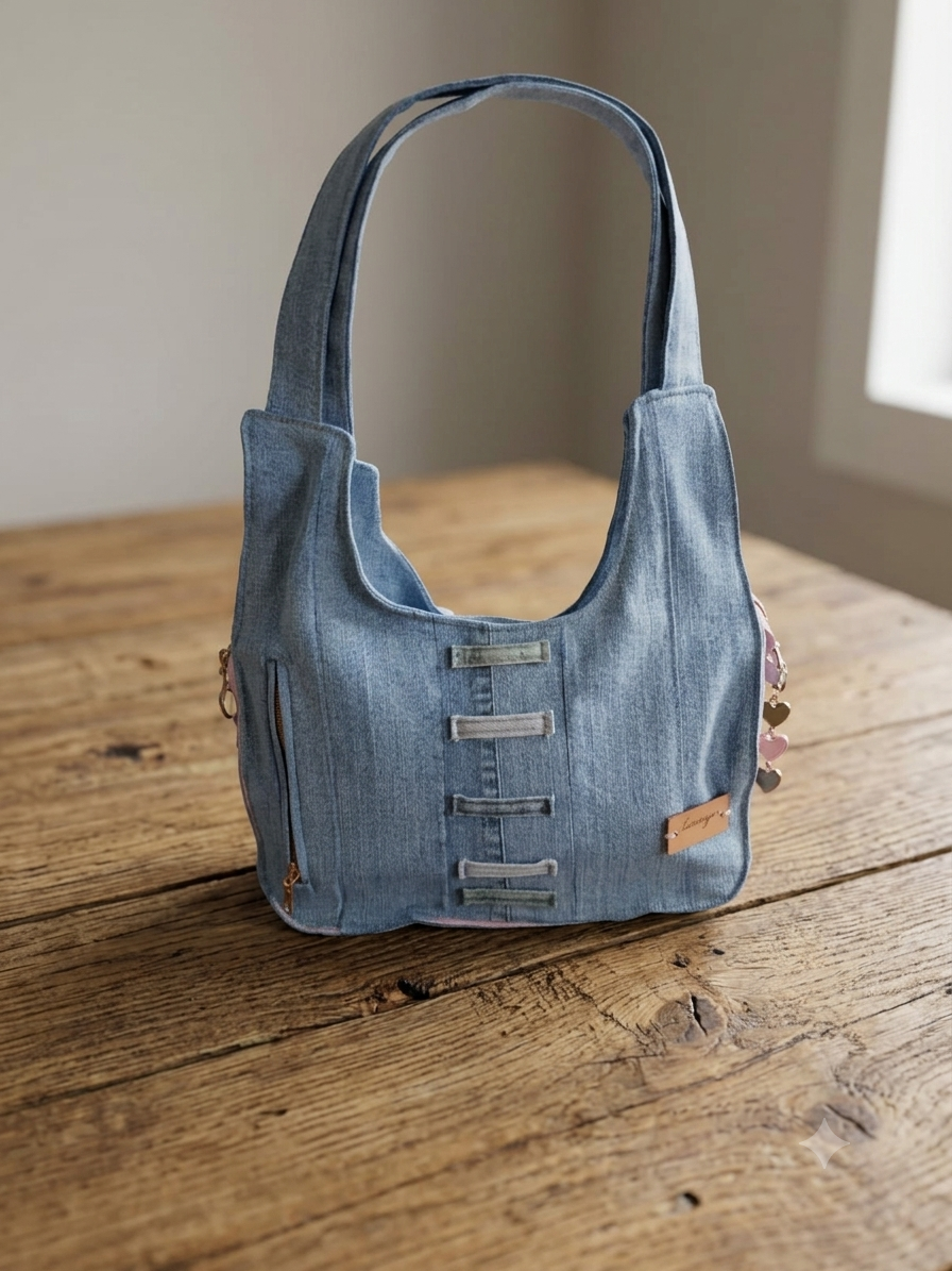 borsa in denim con passanti