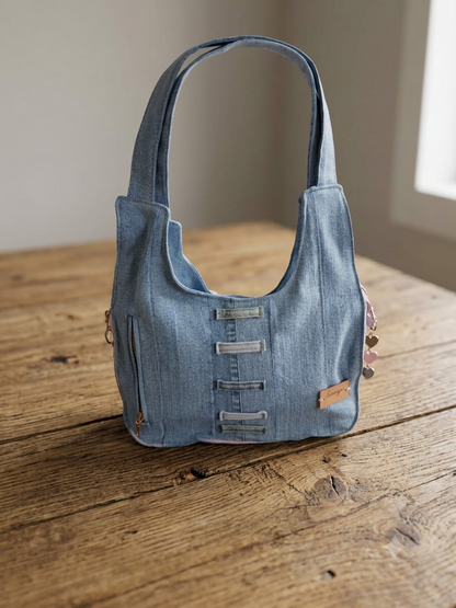 borsa in denim con passanti