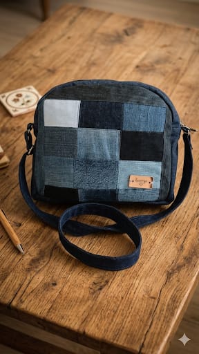 borsa patchwork indenim riciclato.
