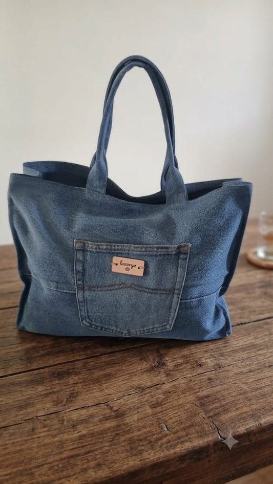 borsa super capiente in denim riciclato