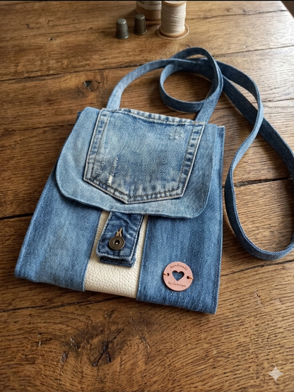 Borsa a tracolla "Denim & Cuore" – Pezzo unico artigianale