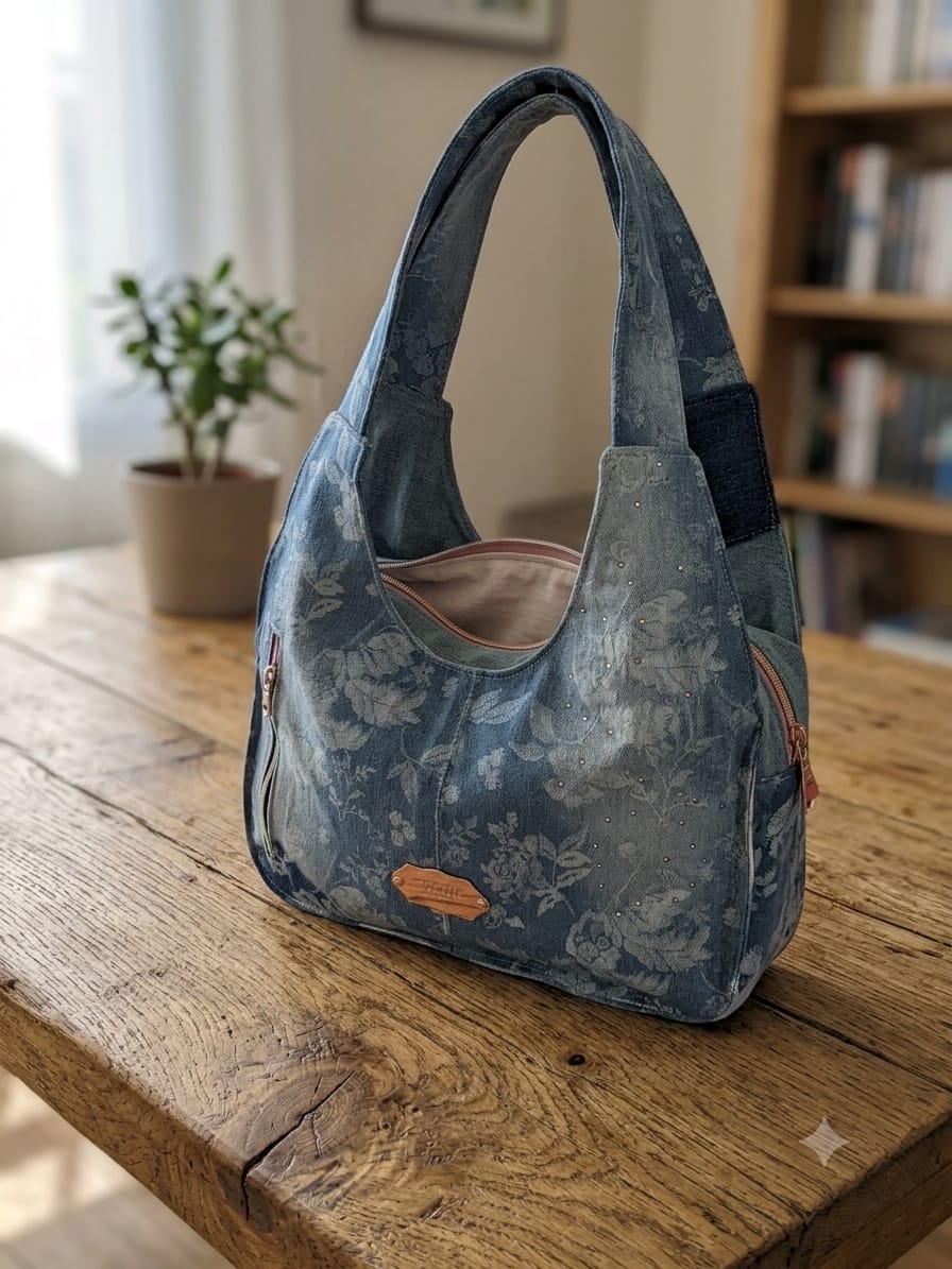 borsa in jeans fiore