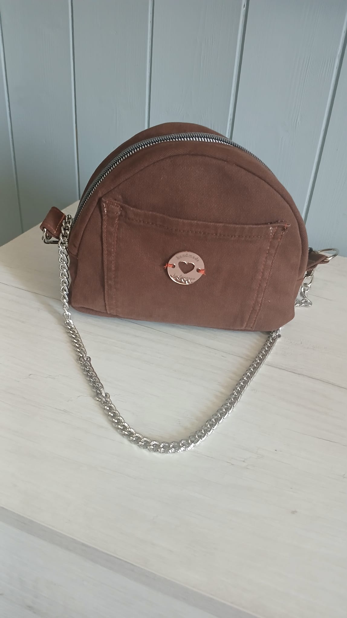 borsetta piccola in jeans marrone