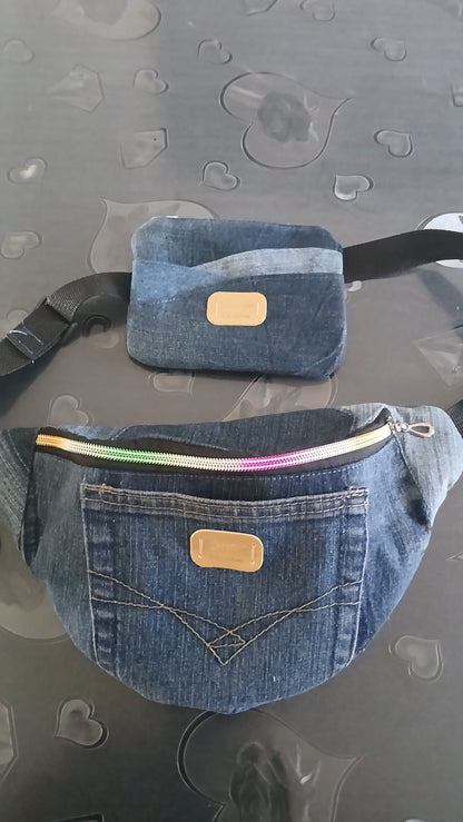 Marsupio multitasche in denim riciclato