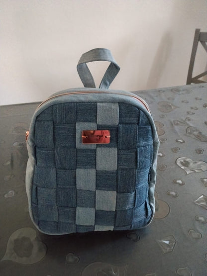 zainetto a strisce bicolore in denim