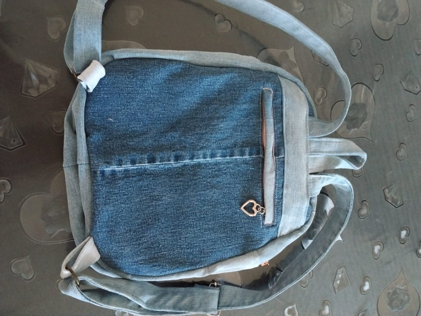 zainetto a strisce bicolore in denim