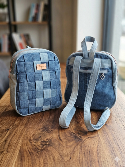 zainetto a strisce bicolore in denim