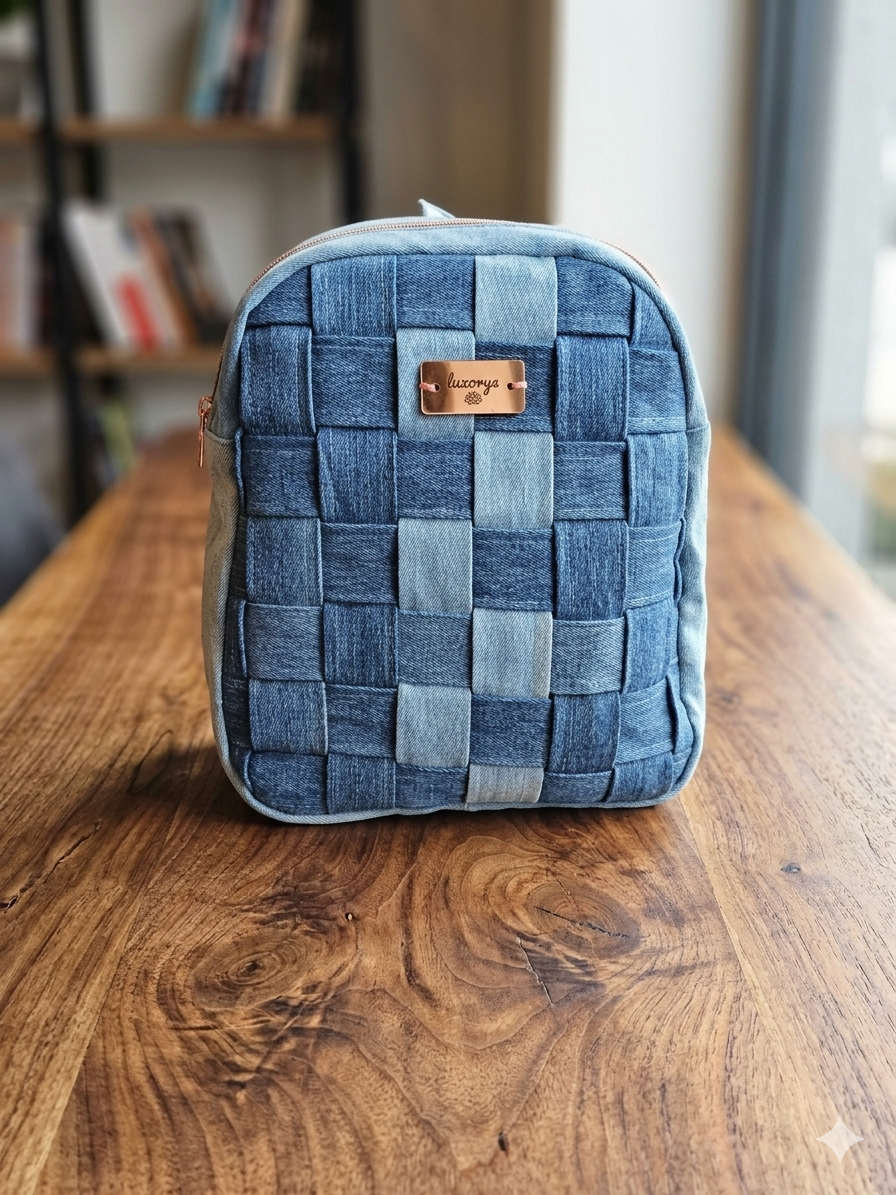 zainetto a strisce bicolore in denim