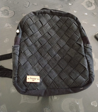 zaino a strisce in jeans nero