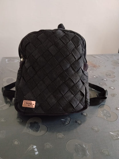 zaino a strisce in jeans nero